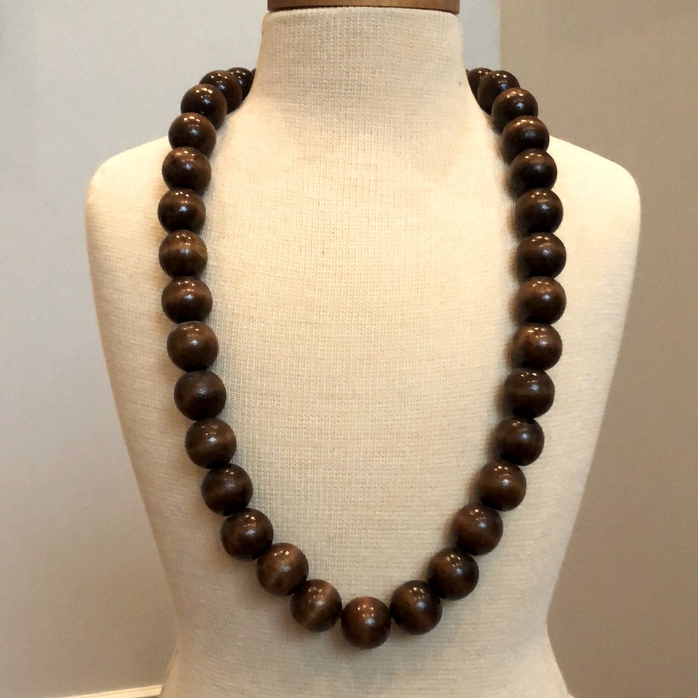 34” Brown Wood Beaded Necklace